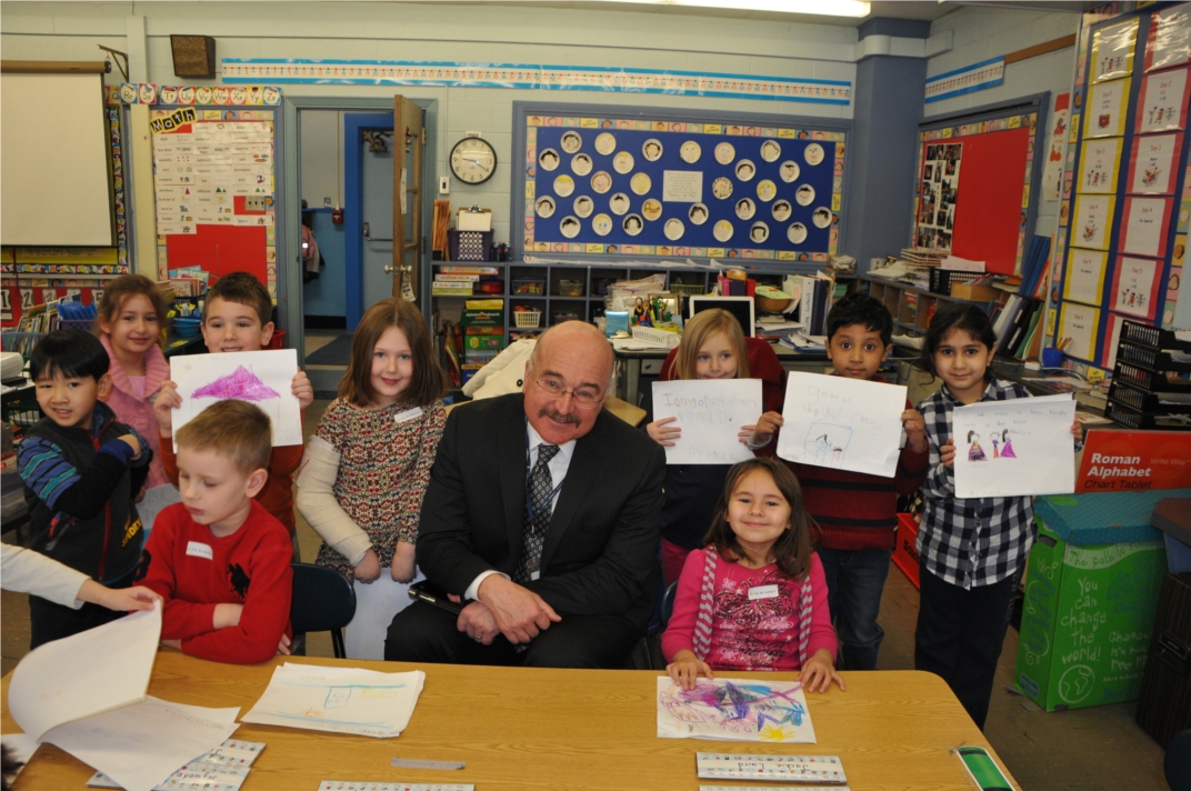 Superintendent Corr with elementary students
