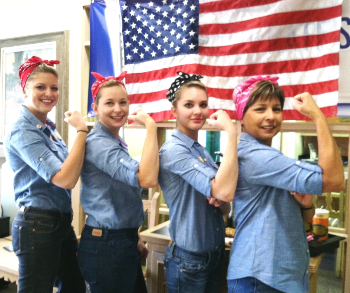 US Bank employees in Santa Fe having some Halloween fun, with a "Rosie the Riveter" theme from World War II.
