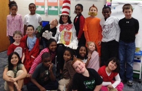 Celebrity Reader Day with Board of Education Chair Janet Kelley reading from Dr. Seuss.