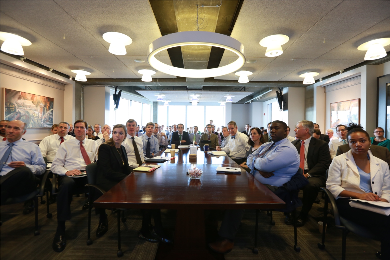 Brown Advisory colleagues gather at the firmwide Morning Meeting.