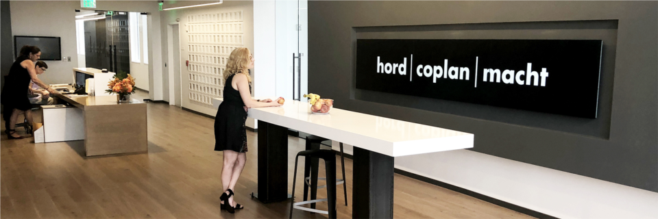 Hord Coplan Macht moved to a new office in July 2018. The new 175-seat office is located at 700 East Pratt Street, Suite 1200.  Increased desks, as well as gathering and collaboration space, will allow the team to continue to grow and broaden its practice.
All three of Hord Coplan Macht offices (Baltimore, Denver and DC Metro) move to new locations this calendar year, marking a major milestone in the firm’s growth. 
