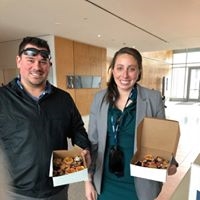Delivering pies for pi day.   March 14 (3.14)