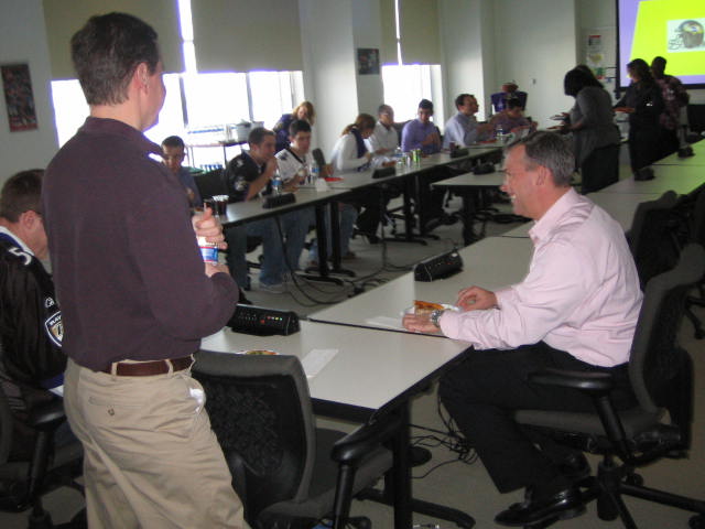 Ravens fans joined in for a Purple Friday celebration. Employees wore team jerseys and enjoyed a pizza tailgate lunch. 