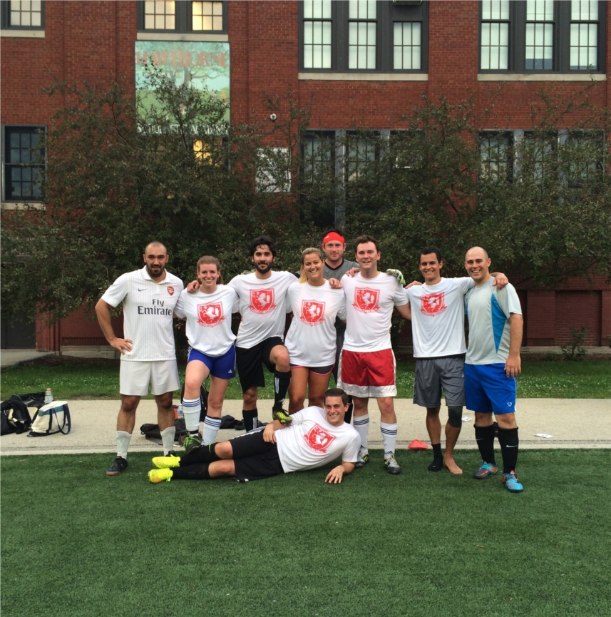 Unicorns United, the DigitasLBi Soccer Team, before the 2014 finals. The team went undefeated in the regular season.