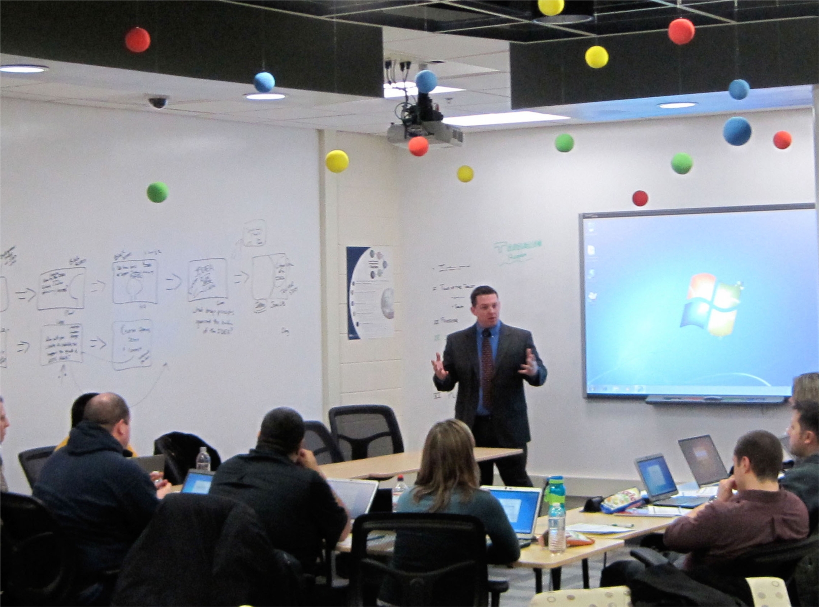 Teacher receive technology training in an innovative new room at GBN called the IDEA.