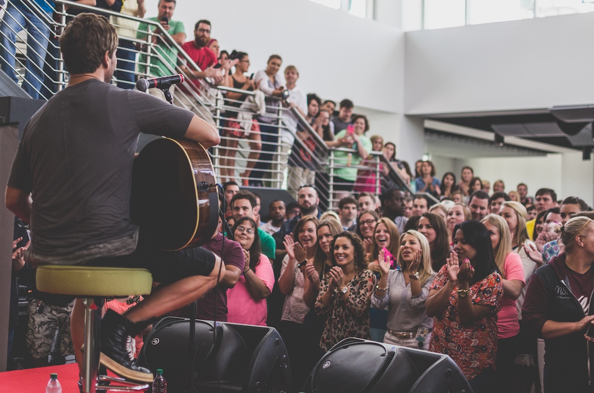 Stephan Jenkins of Third Eye Blind performs and acoustic set for Red Ventures employees in the Living Room