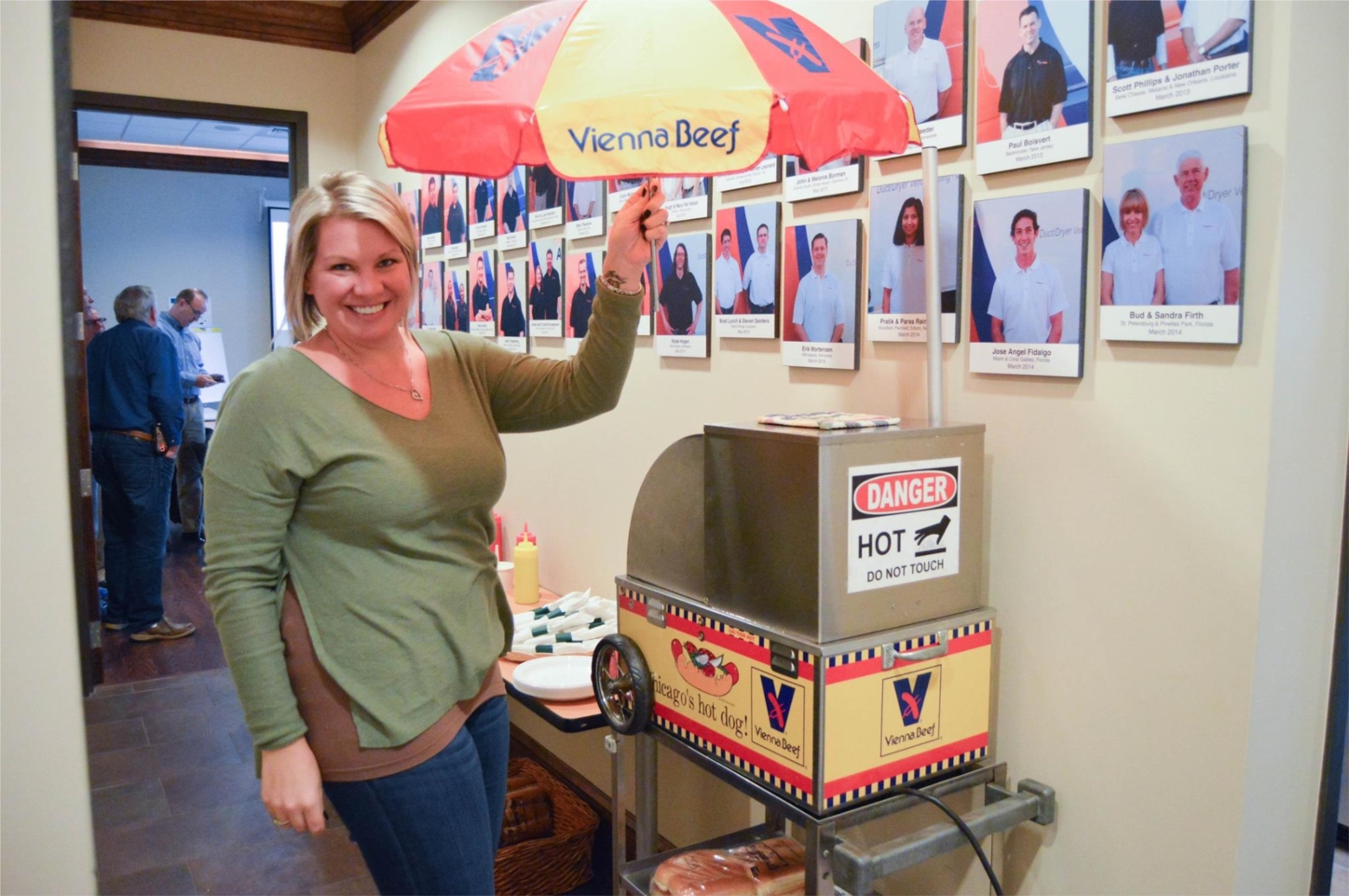 We brought in a hot dog cart to serve lunch to our staff as a thank you for all of their hard work and dedication to the company. In this photo: Lindsay Simms