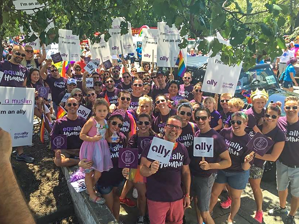 Ally employees support LGTB neighbors and colleagues at the Charlotte Pride Parade. Ally is focused on creating a diverse and inclusive workplace.