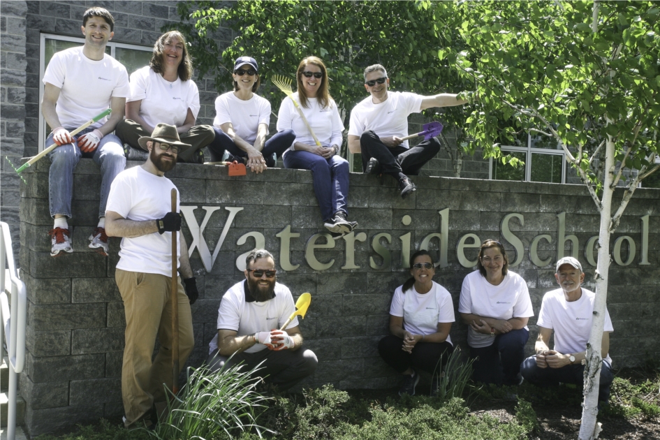 Volunteer Beautification Day at Waterside School. The team and students planted almost 1,000 bulbs.