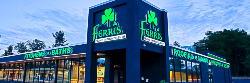 Ferris Home Improvements showroom located on the corner of Kirkwood Hwy and Harmony Rd in Newark, DE. Owners Reds & Kelley Ferris purchased the 60-year-old Persia Carpets landmark and transformed it into the company's headquarters today. 