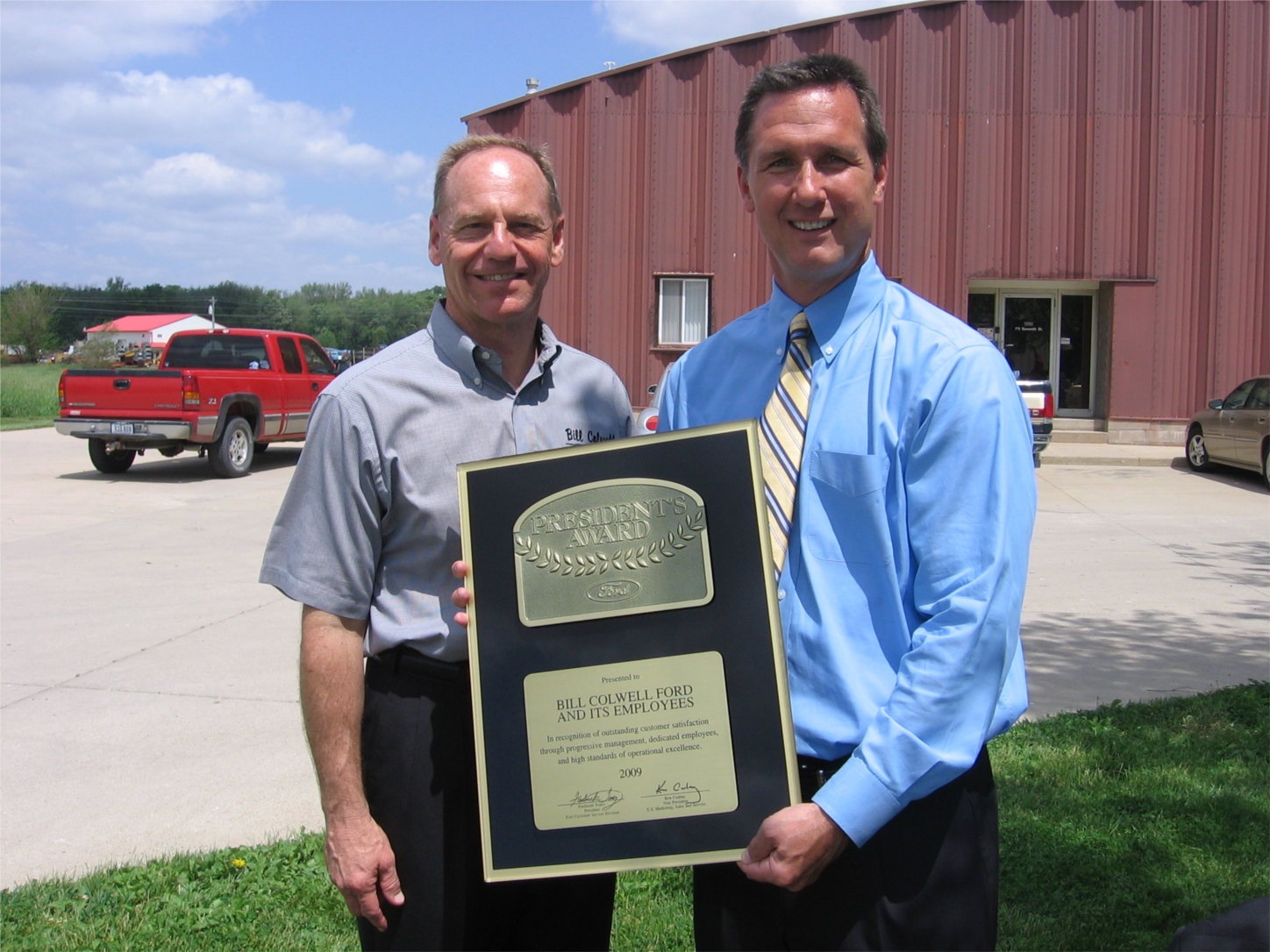 Bill Colwell Ford receives the Presidents Award from the Ford Motor Company. The award recognizes dealers for excellence in providing outstanding customer service and satisfaction. Bill Colwell Ford won the President's Award in 1999, 2009, and 2011.