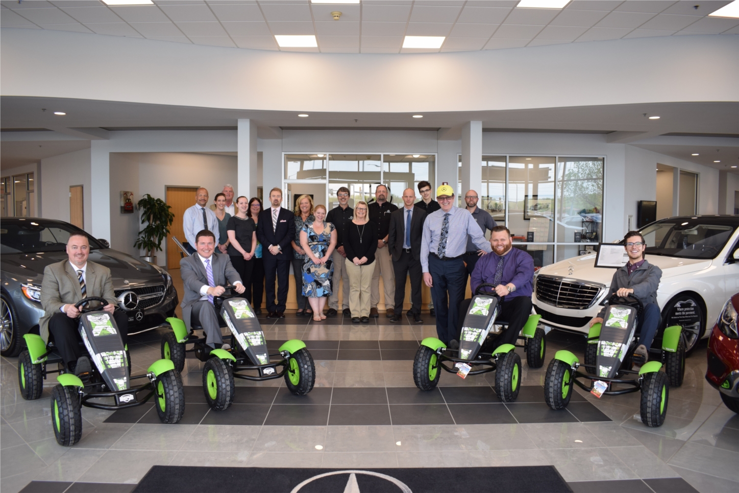 Mercedes-Benz of Des Moines proudly donated four pedal cars to the Mid-Iowa Council Boy Scouts to be used on the new Pedal Car race track at the Cub Scout camp.