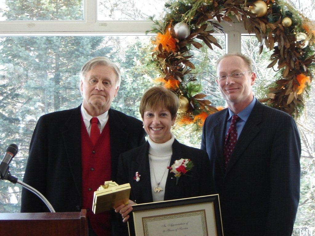 At the annual staff holiday luncheon members of the staff are recognized for their service (5, 10, 15... and even one 50 year).  Certificates are presented a long with a gift the employee can choose from the award catalog