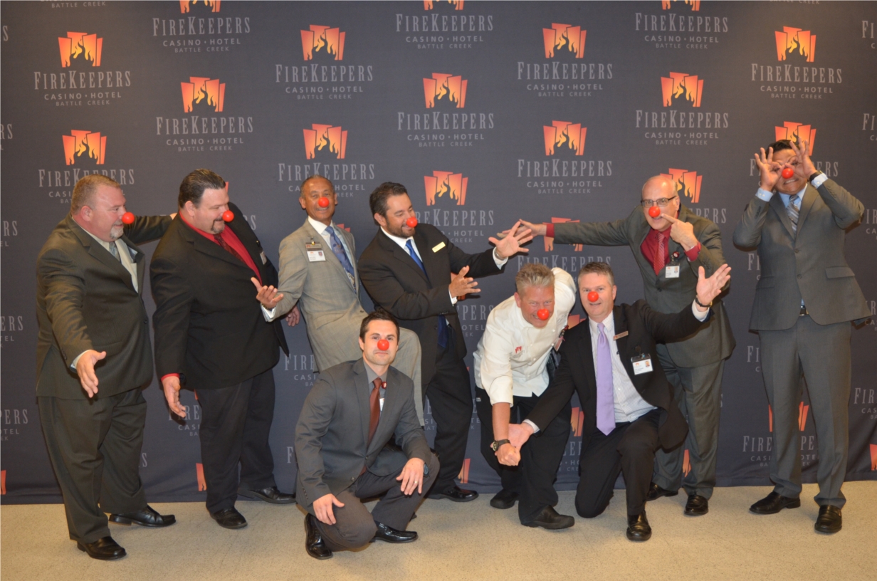 The FireKeepers Executive Team coming together for Red Nose Day which is a special day for Americans to make a difference for kids.