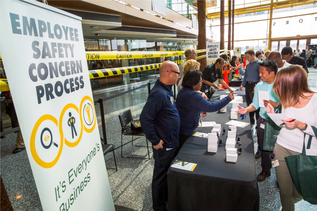 Employees from General Motors participate in GM’s Safety Fair on August 30, 2017 during the company’s Global Safety Week at GM Global Headquarters in the Renaissance Center (Photo by Jeffrey Sauger for GM).