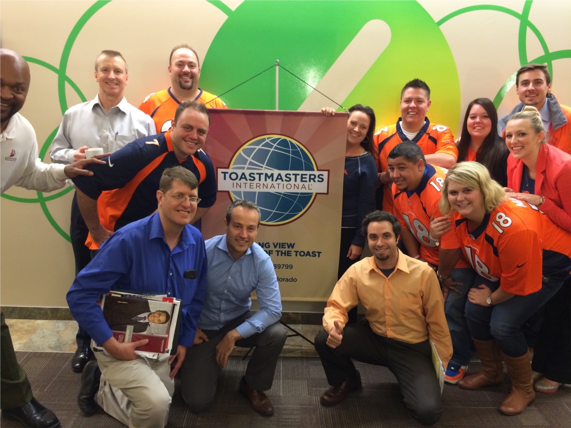 Our employees show their Broncos spirit during a Toastmasters chapter meeting at our Denver office!