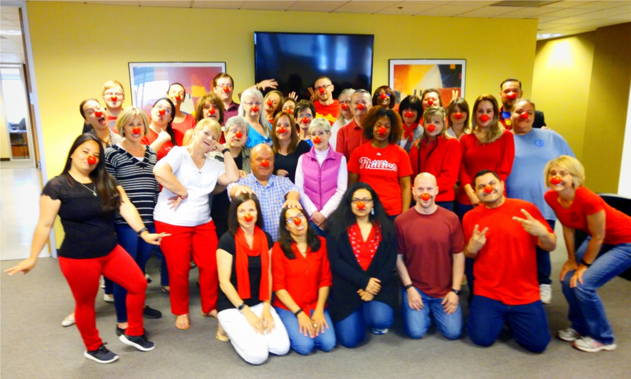 Coming together, having fun and making a difference for kids by supporting Red Nose Day.