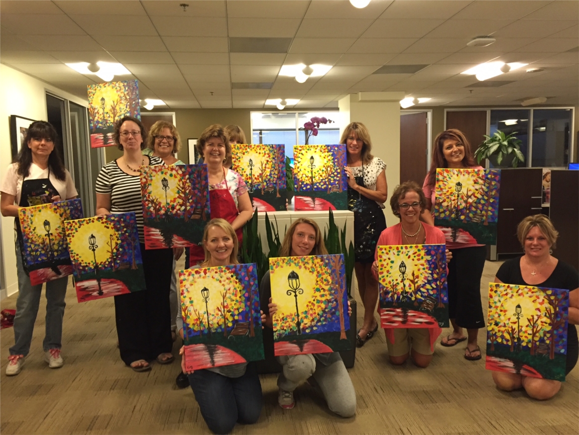 This fall, associates from Baird’s Denver branch gathered for a teambuilding event that included a painting class with Cocktails and Canvas. 