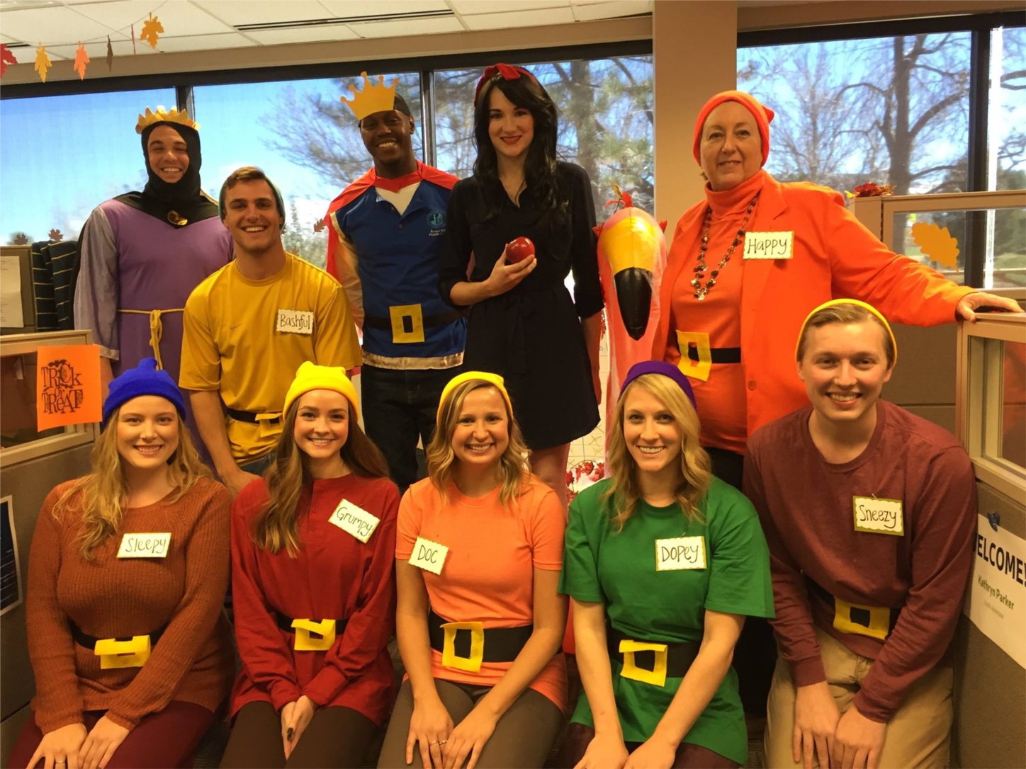 Snow White and her Seven Dwarfs gear up for the annual Halloween potluck.