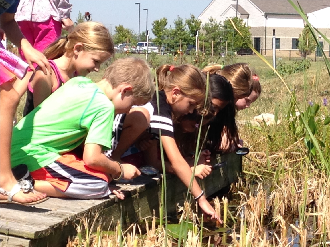 Students at Maple Glen Elementary School participate in science activities at their outdoor learning center.