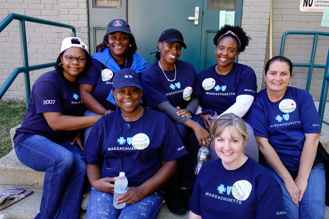 Members of the BlueCrew team volunteering at annual Service Day. Each year, close to 3,200 employees volunteer at 50 different community sites across the state to beautify recreational areas, prepare meals, assemble food and clothes items, and enhance educational facilities, among many other activities.