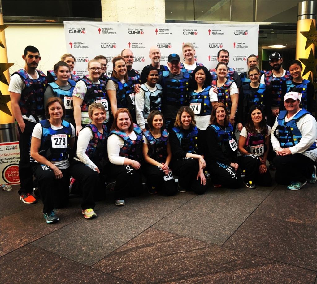 RespirTech employees participating in the 2017 Fight for Air Stair Climb at US Bank Plaza 