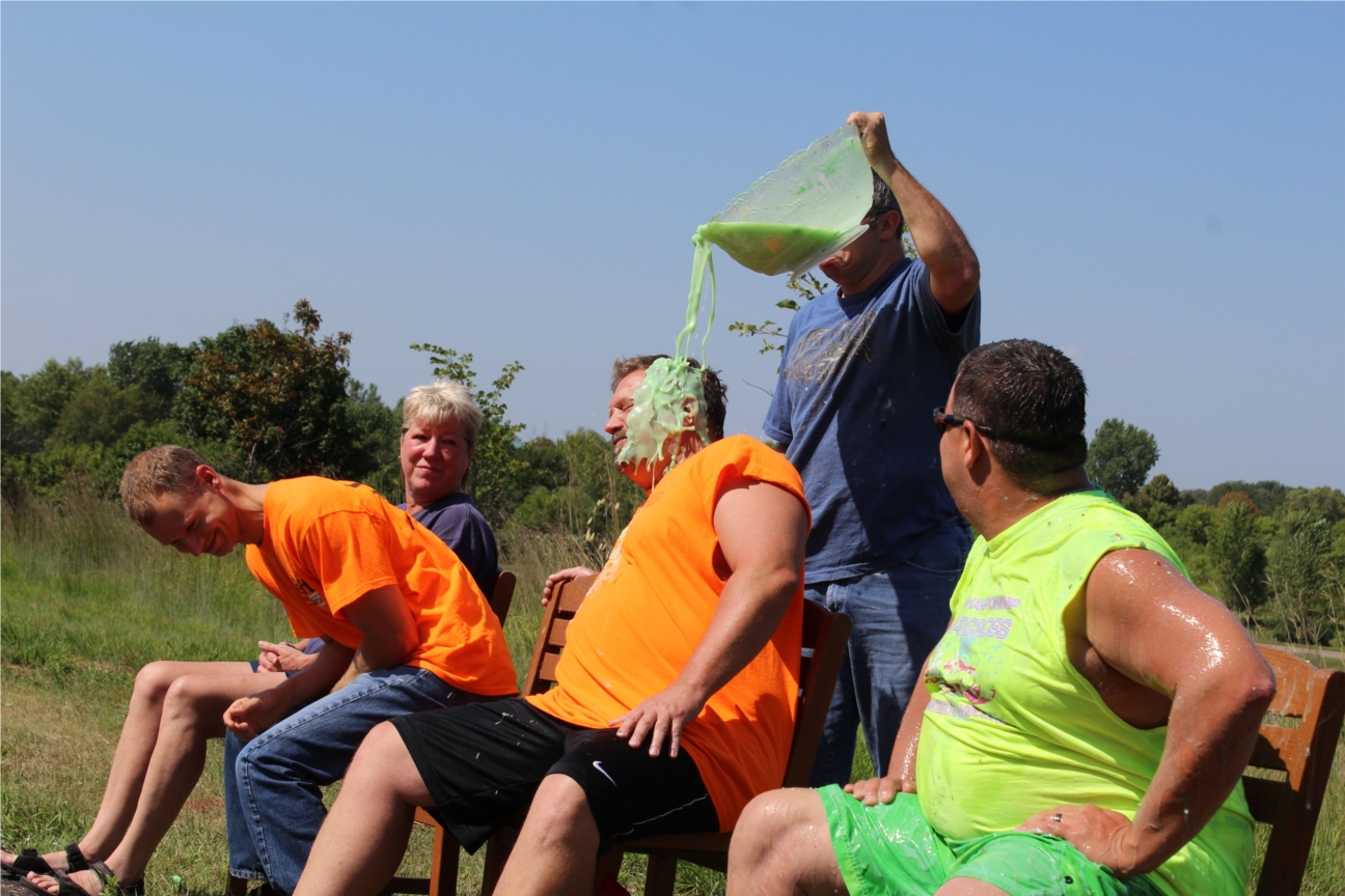 During our celebration of being named an MN Top Workplace in 2018, we let production employees vote on which supervisors to slime, just because! Check out that lovely slime. 