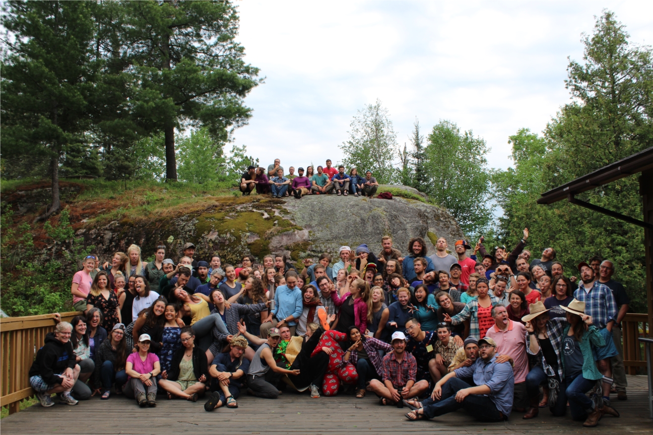 Staff gathered at our annual springtime All Staff Orientation at our Ely, MN wilderness basecamp (aka Homeplace)