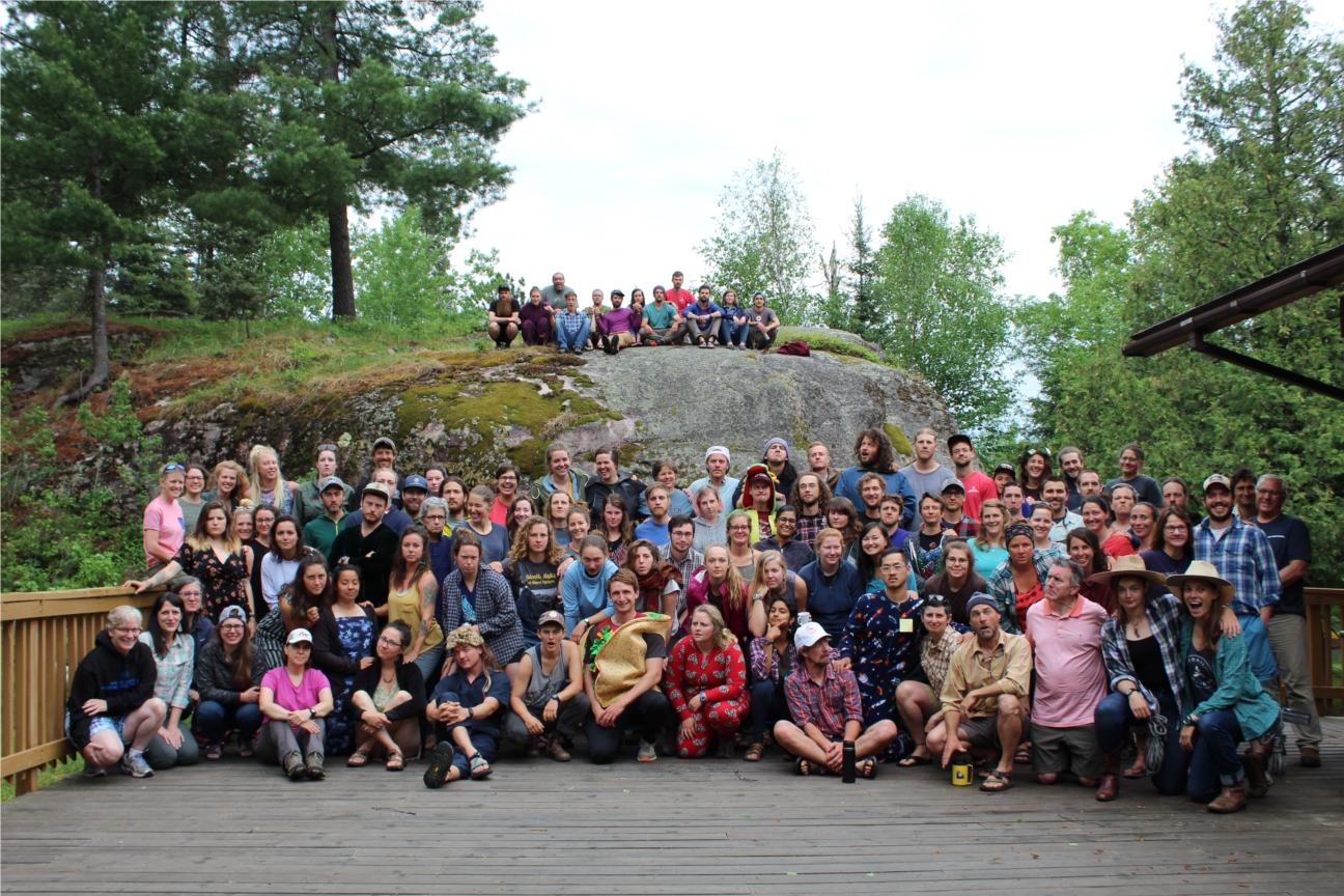 Staff gathered at our annual springtime All Staff Orientation at our Ely, MN wilderness basecamp (aka Homeplace)