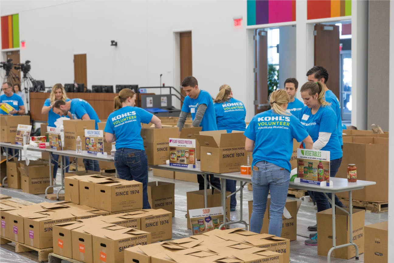 As part of Kohl's Associates In Action program, volunteer events are held at our corporate offices in support of many philanthropic causes. At this event, associates sorted more than 120,000 pounds of food for Hunger Task Force.