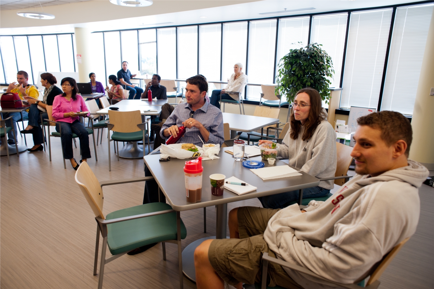 Eat lunch, grab a controller (or dart or foosball handle) or hold a meeting in our staff cafe. 