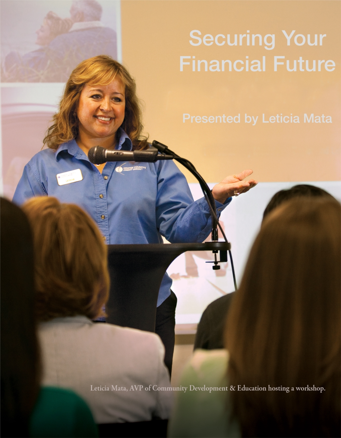 Leticia Mata, AVP of Community Development & Education, hosting a financial workshop. 