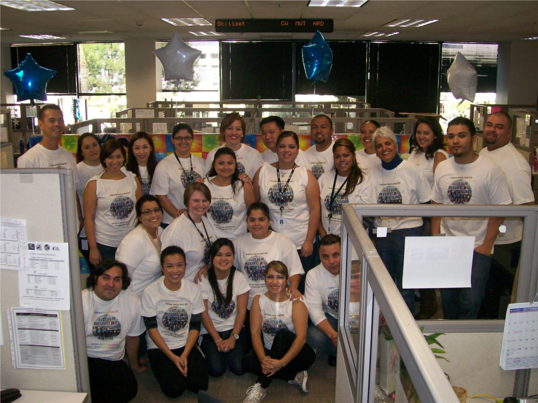 On Company Pride Day, CalOptima's Customer Service team takes team spirit to the next level by sporting t-shirts with team member portraits on the front.