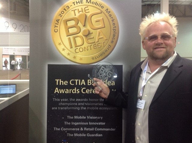 Wayne Irving II at CTIA Convention, having just won the 2013 Mobile Visionary Award in Las Vegas. 