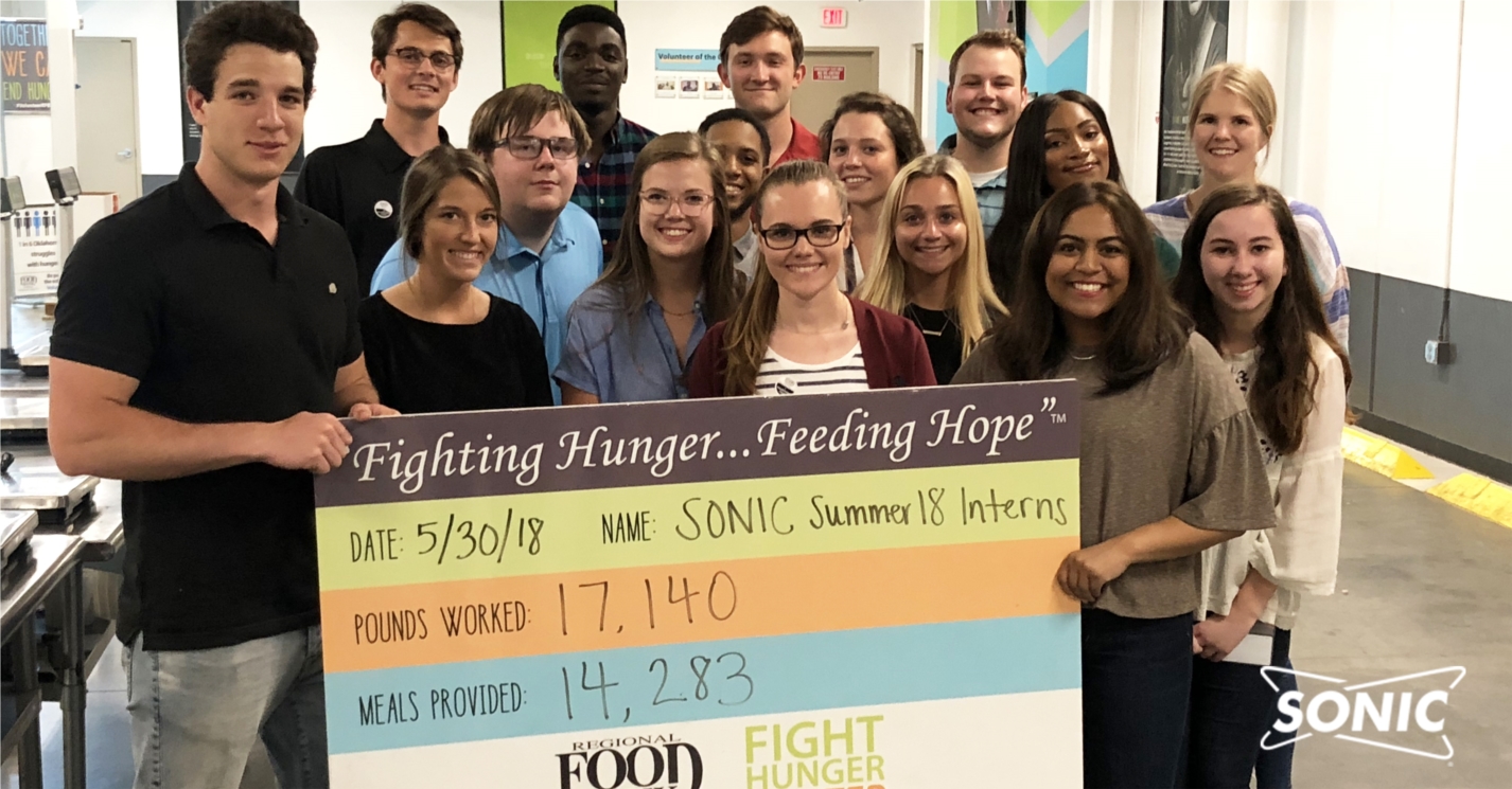 2018 Summer Interns volunteering at the Food Bank