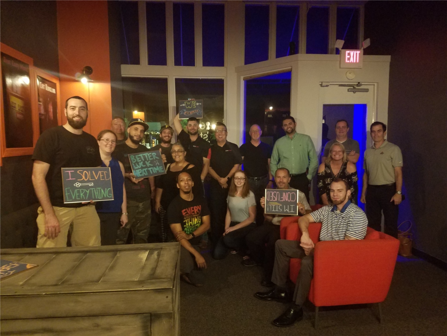A recent company sponsored event that had teams escape from a room in a timed challenge. The challenge to this event was not only to escape the room, but to work with people they do not normally interact with on a daily basis.
We had one successful team escape their room, our Vice President's team. 