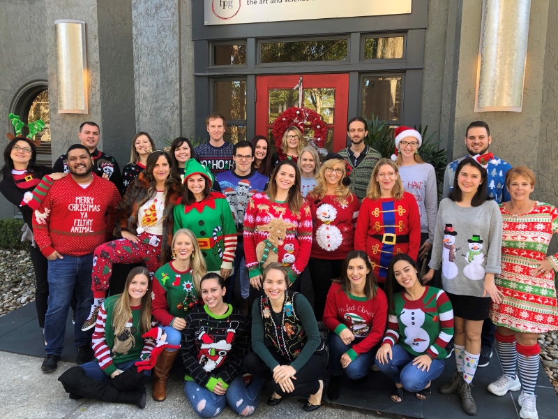 FPG Team Members at the headquarters location participated in a "Tacky Sweater Day" contest during the holidays.