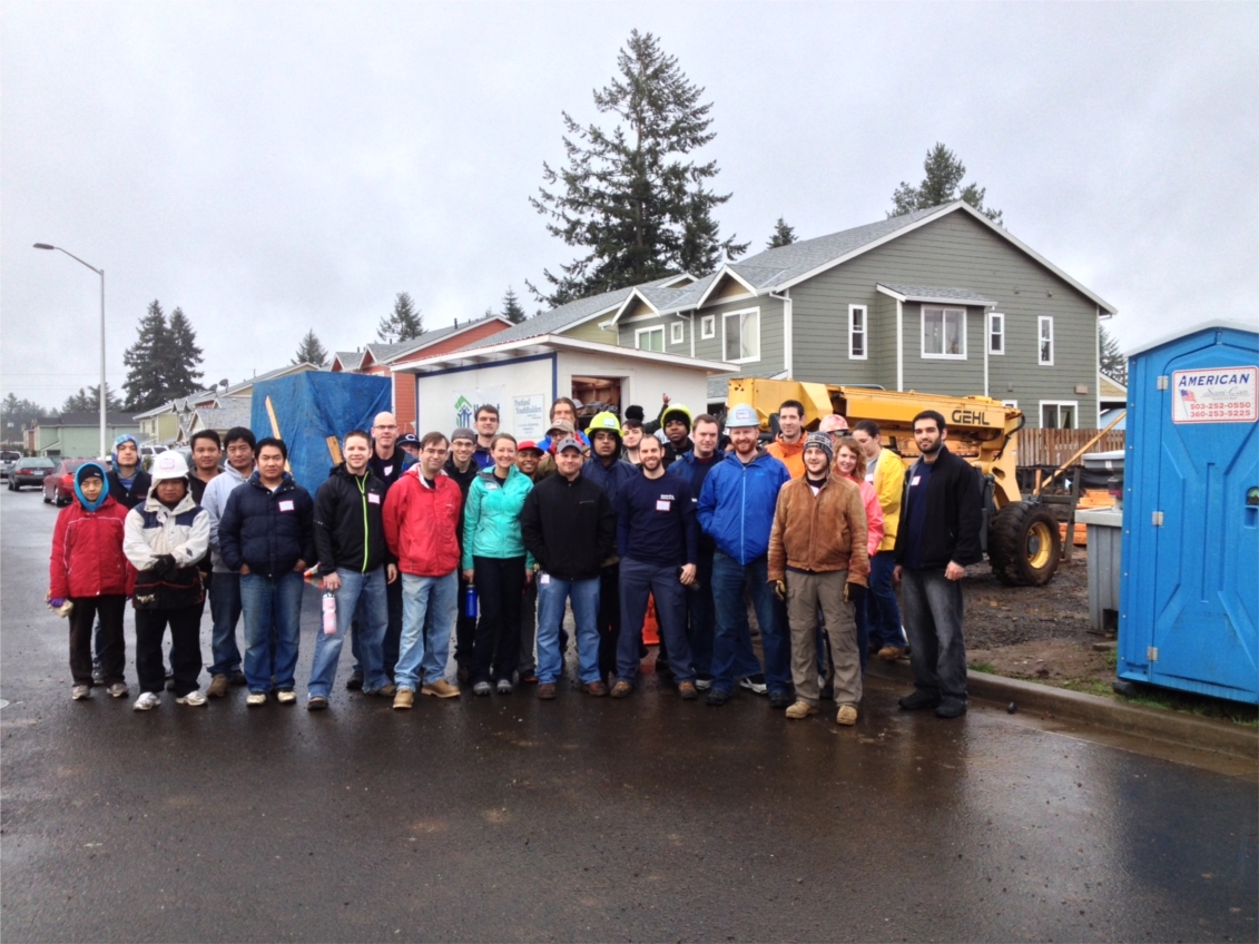 Huron employees taking part in Habitat for Humanity Portland/Metro East Build 