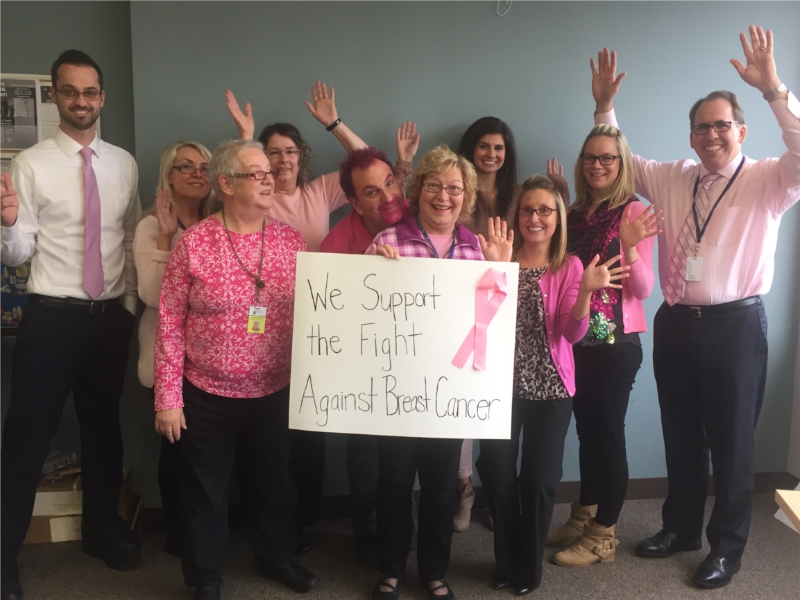 The Portland Clinic Yamhill Team wearing pink in support of Breast Cancer Awareness.