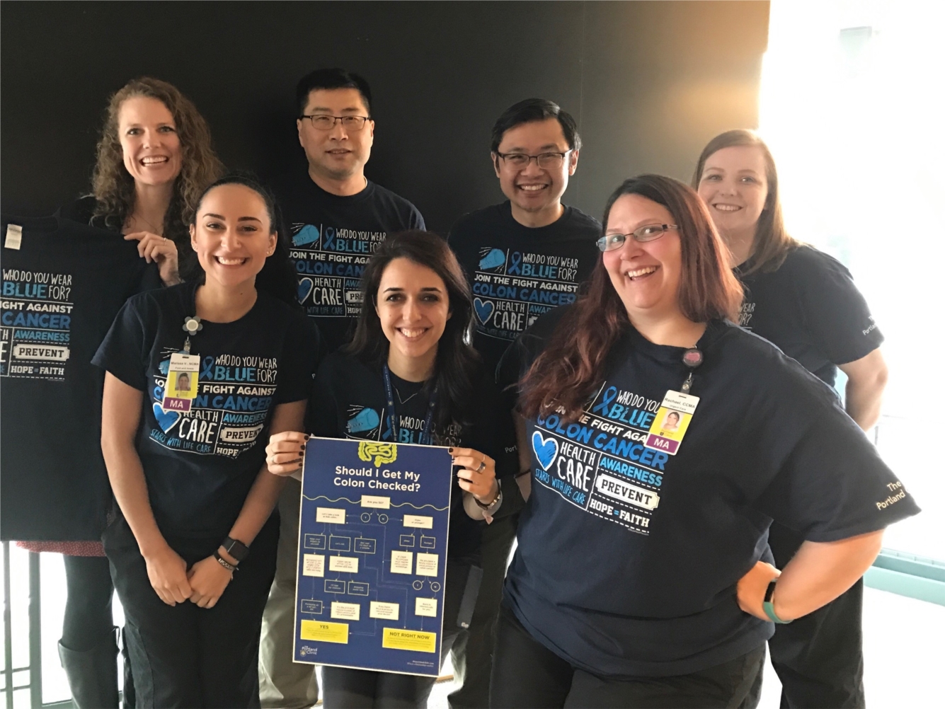 "Should I get my colon checked?"  The Portland Clinic's Gastroenterology Team at Tigard showing support during Colon Cancer Awareness Month.