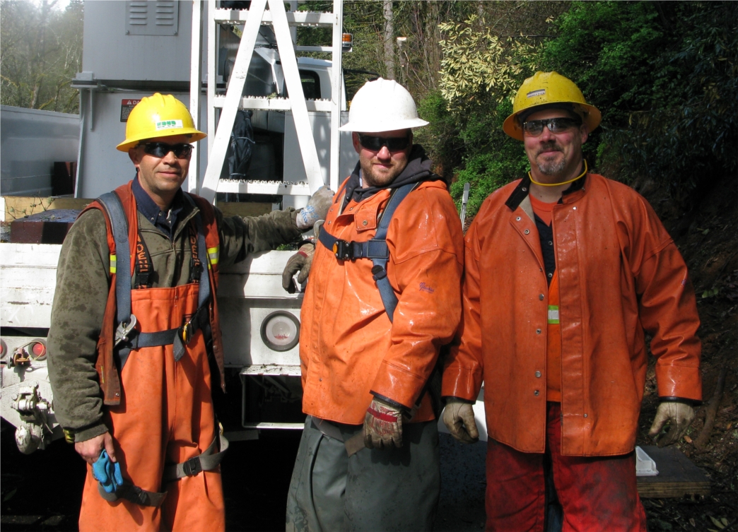 Tree trimmers Jeff Wasson, Tony Wilson, and Matt Klisenbauer.