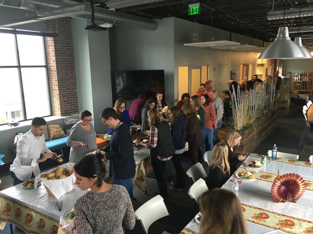 We love to eat! Here we are at our annual Thanksgiving Feast.