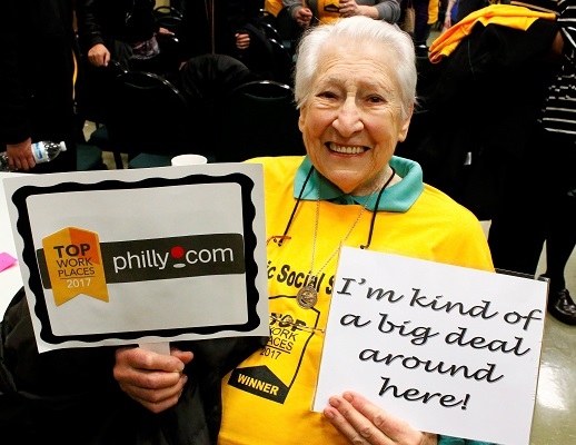 One of our longstanding employees, Sister Pat Kelly, who is "kind of a big deal around here!"