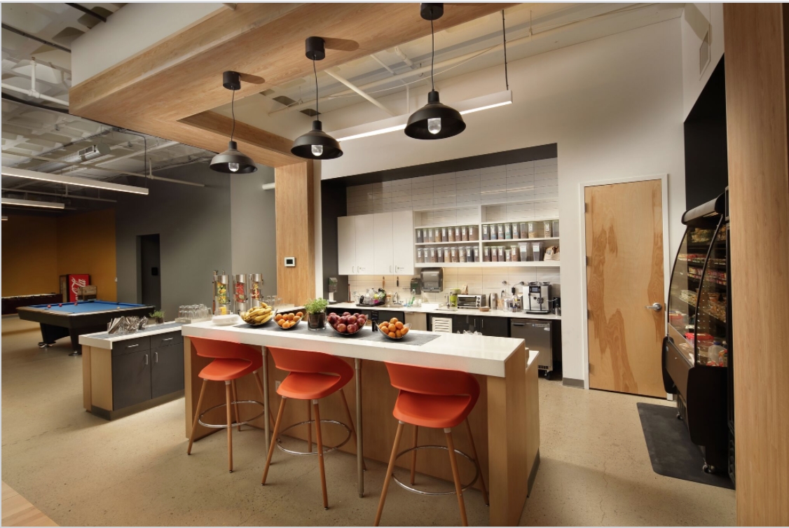 The micro-kitchen, where team members can make coffee and grab snacks.