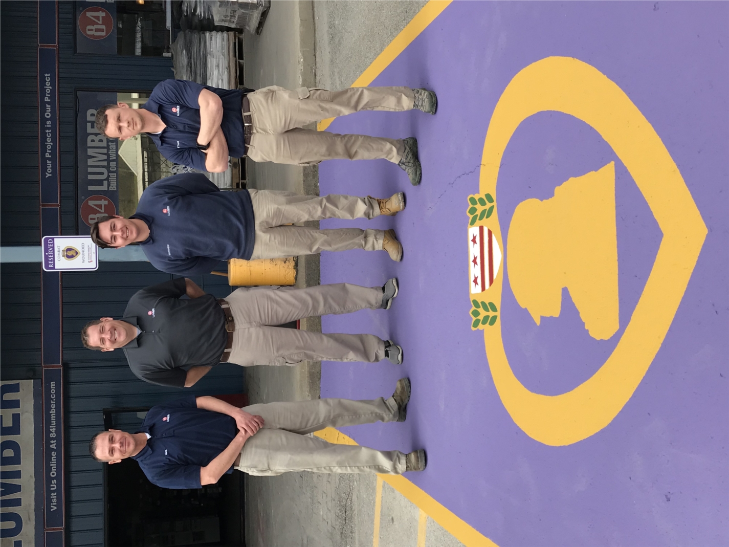 Dedicated Combat Wounded parking spot with Purple Heart insignia outside of Eighty Four, PA, store

There are purple parking spots at every 84 Lumber location nationwide. Not all have the insignia, but we're in the process of adding it at more locations in the Pittsburgh area.