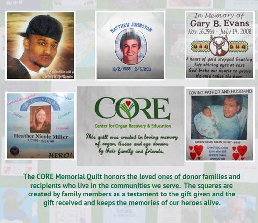 One of CORE's Donor Quilts created by families in memory of their loved one who gave the gift of life. 