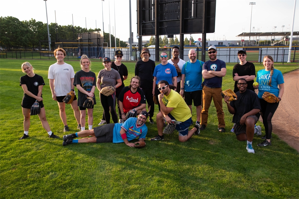 The LAIKA crew takes a break from making animation magic for a friendly game of softball.