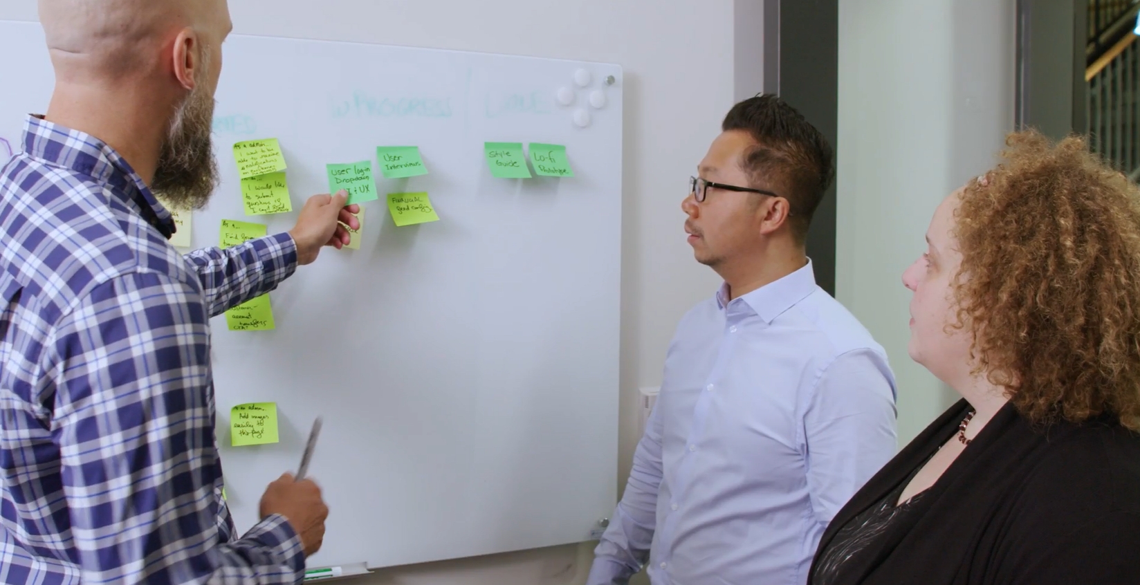 Core BTS team members whiteboarding a project