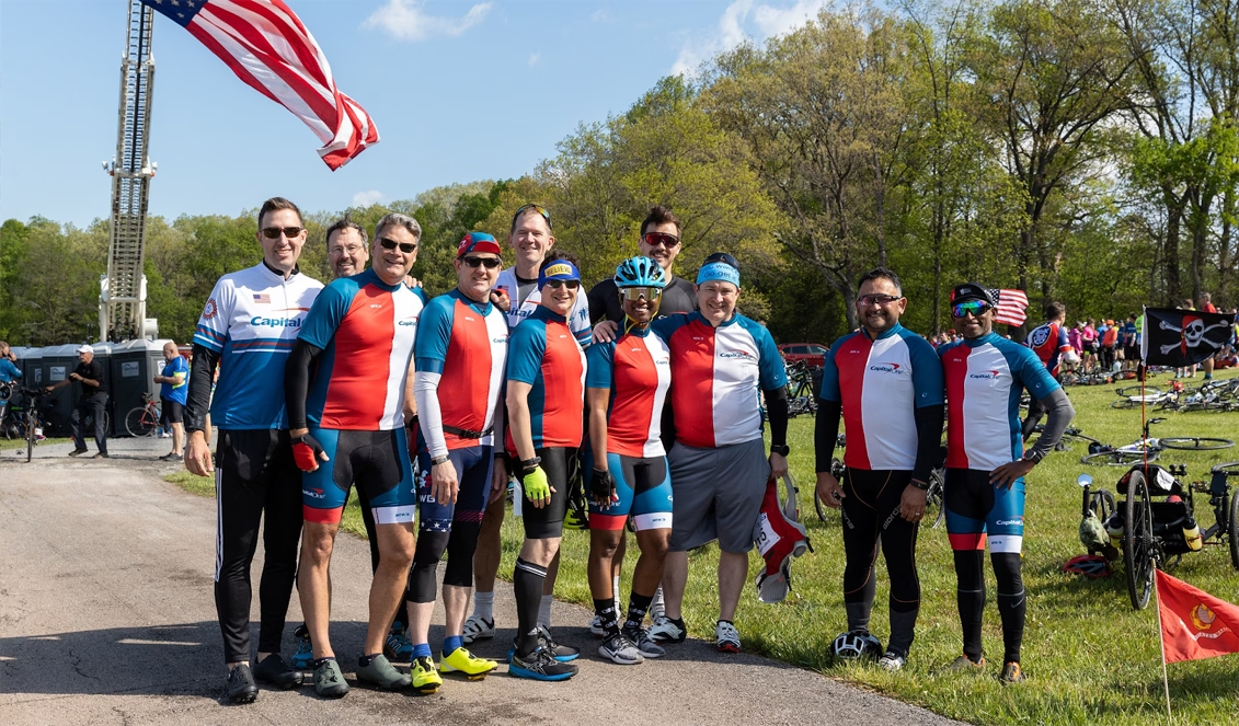 Capital One associates and others take part in the 2023 Face of America: Gettysburg Cycling Challenge.