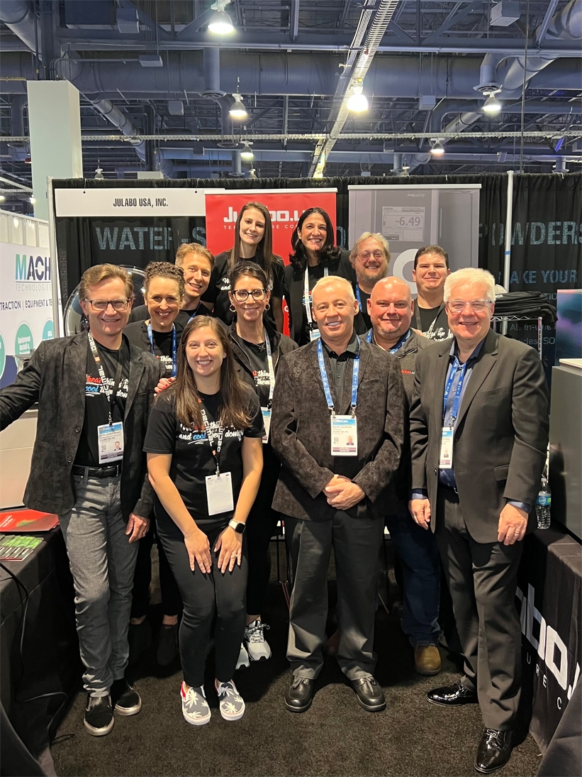 The JULABO USA Sales team is comprised of five national account managers, one independent sales representative, and one preferred distributor in Canada. The team is pictured here at a trade show with President Ralph Juchheim and VP of Sales, Marketing & Service, Dirk Frese.